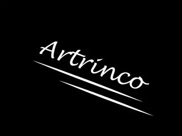 Artrinco in white italic serif lettering with a swoosh underneath, on black